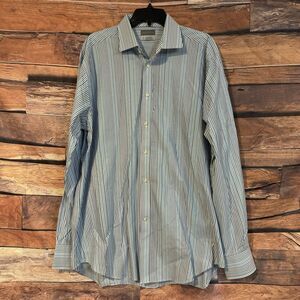 Thomas Dean XL Blue Striped Flip Cuff Button Up Shirt Long Sleeve Cotton Preppy